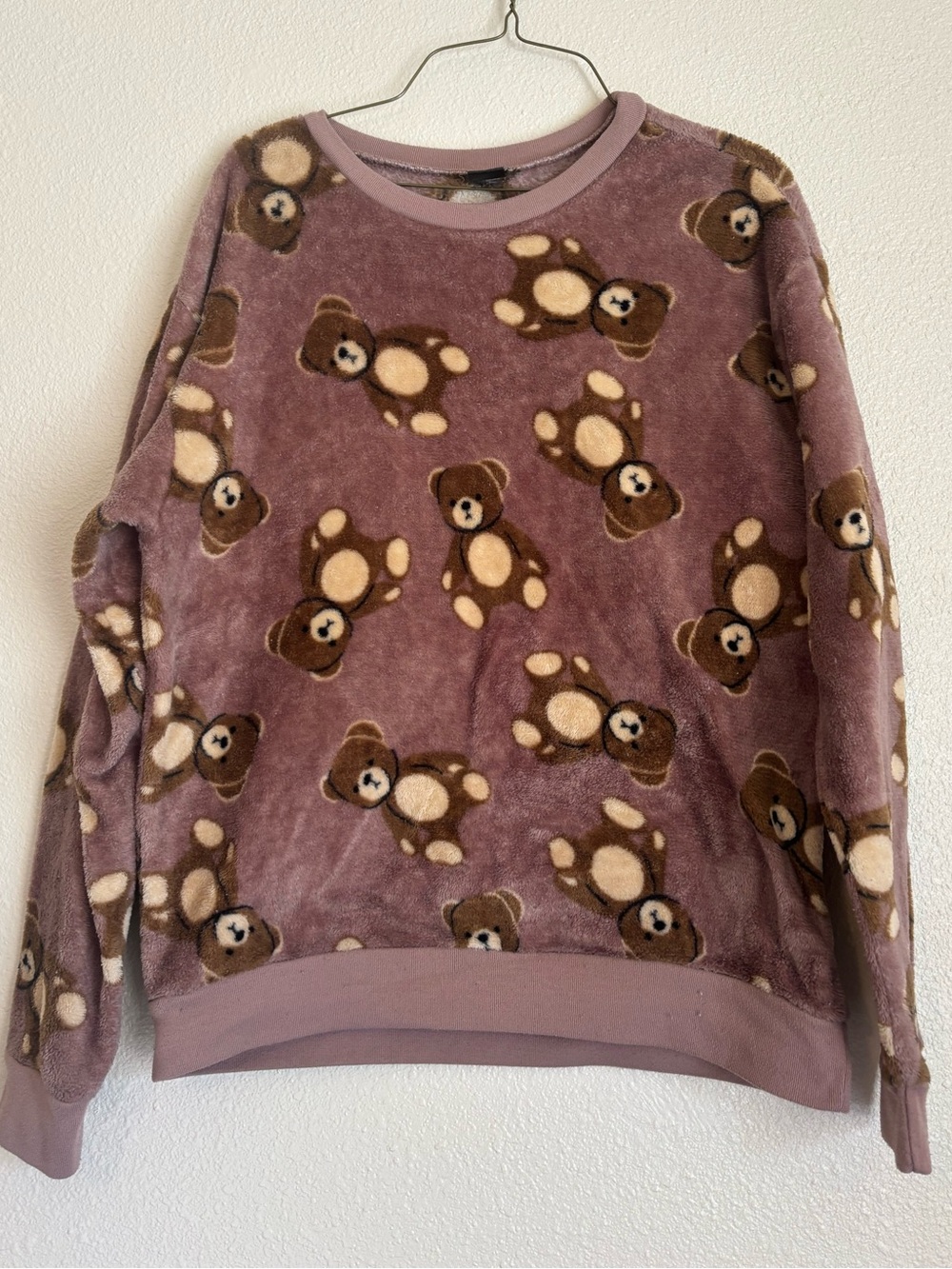 Plush Teddy Bear Pullover Sweatshirt - Mauve